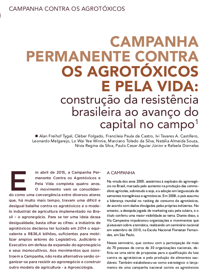 Campanha Permanente Contra os Agrotóxicos e Pela Vida: construção da resistência brasileira ao avanço do capital no campo (Resumo)